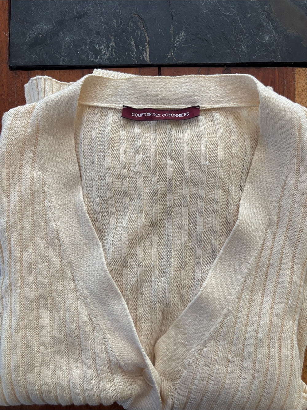 Comptoir Des Cotonniers Ivory Ribbed V-Neck Sweater